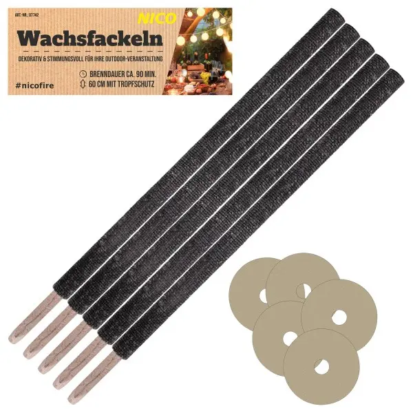 837. Wachsfackel, 60 cm, 5er-Beutel