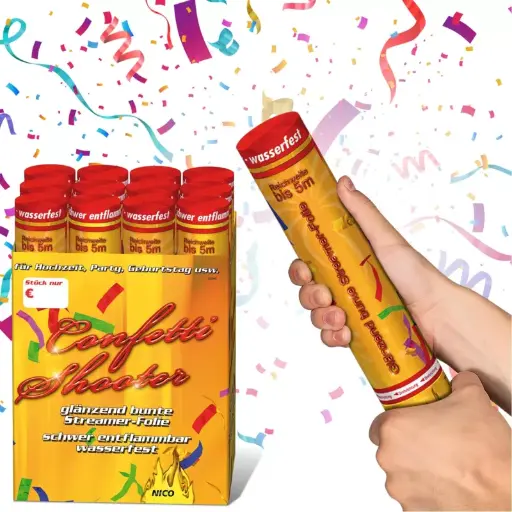 842. Confetti-Shooter 30 cm, bunt metallic